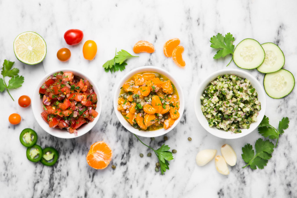 fresh salsa recipes - vegan - white background