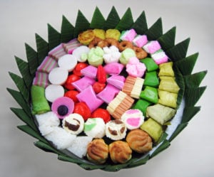 Malaysian kuih on a round platter