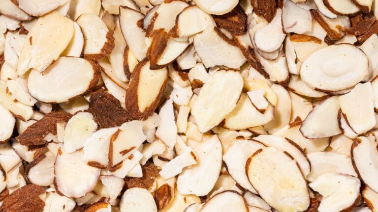 A close-up of sliced almonds found in a Purple Carrot plant based meal kit.